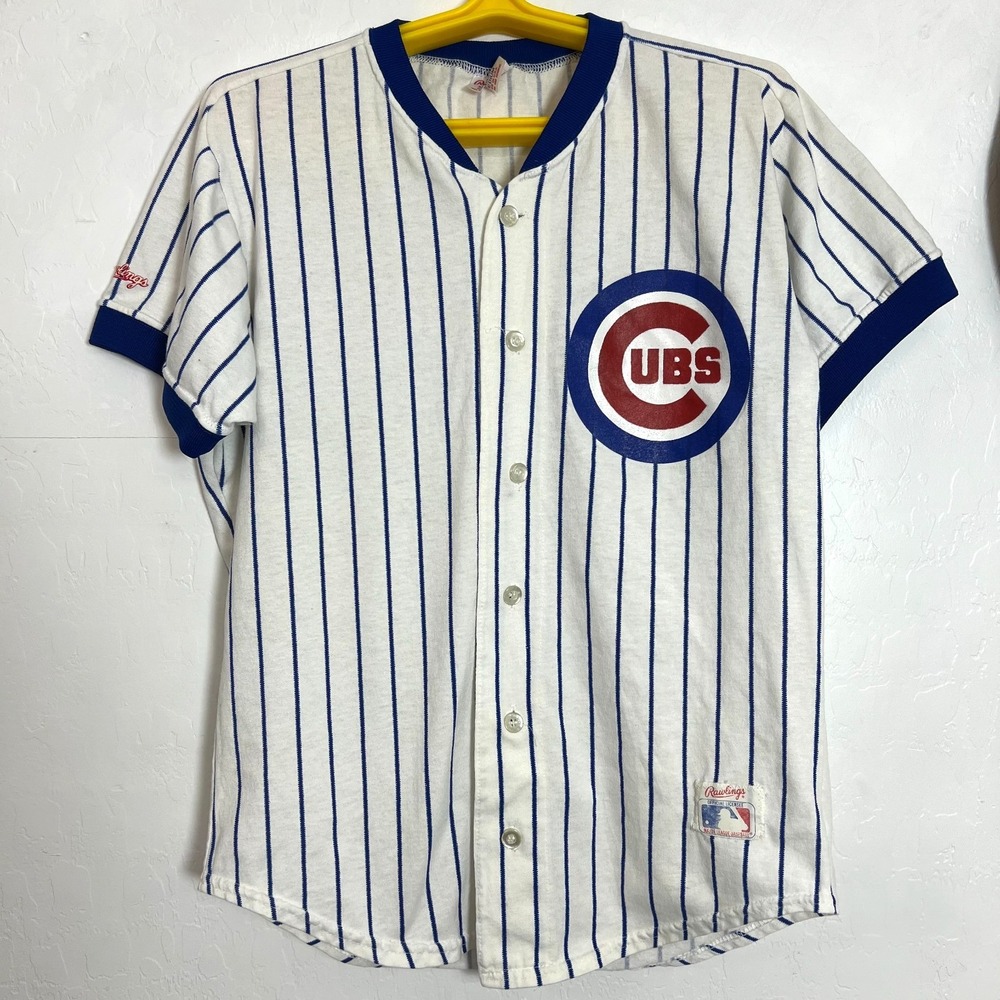 VTG Chicago Cubs Rawlings Baseball Jersey Shirt Adult Sz M Made in USA Pinstripe